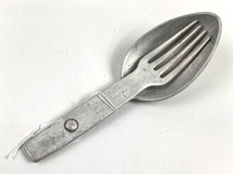 Gabel / Löffel Kombination Wehrmacht aus Aluminium. Gereinigtes Stück, datiert 1940