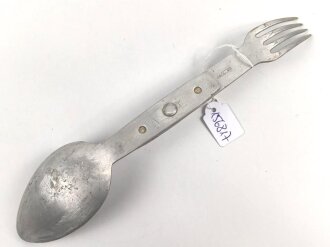 Gabel / Löffel Kombination Wehrmacht aus Aluminium. Gereinigtes Stück, datiert 1940