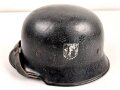 Feuerwehr III.Reich, Stahlhelm Originallack. Ungereinigtes Stück, die Embleme entfernt