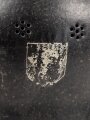 Feuerwehr III.Reich, Stahlhelm Originallack. Ungereinigtes Stück, die Embleme entfernt