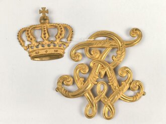 Preußen, "FWR" Auflage mit Krone für eine Schabracke. Breite knapp 13cm, Höhe mit Krone 21cm