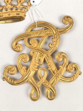 Preußen, "FWR" Auflage mit Krone für eine Schabracke. Breite knapp 13cm, Höhe mit Krone 21cm