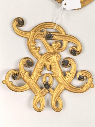 Preußen, "FWR" Auflage mit Krone für eine Schabracke. Breite knapp 13cm, Höhe mit Krone 21cm