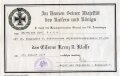 1. Weltkrieg, Verleihungsurkunde für das Eiserne Kreuz II.Klasse, datiert 1917