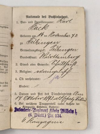 1. Weltkrieg Württemberg, Konvolut Ausweise und Verleihungsurkunden eines Angehörigen im Infanterie Regiment 124.
