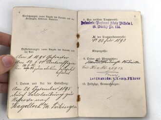 1. Weltkrieg Württemberg, Konvolut Ausweise und Verleihungsurkunden eines Angehörigen im Infanterie Regiment 124.