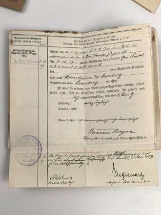 1. Weltkrieg Württemberg, Konvolut Ausweise und Verleihungsurkunden eines Angehörigen im Infanterie Regiment 124.