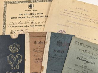 1. Weltkrieg Württemberg, Konvolut Ausweise und Verleihungsurkunden eines Angehörigen im Infanterie Regiment 124.