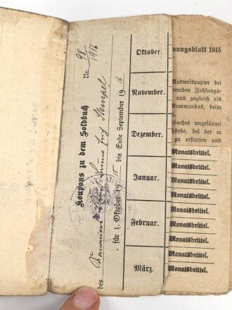 Preußen, Militärpaß und Soldbuch eines Angehörigen im Infanterie Regiment 64. Während des Krieges Feld Artillerie Regiment 54