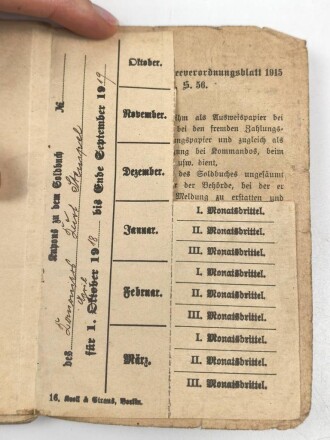 Preußen, Militärpaß und Soldbuch eines Angehörigen im Infanterie Regiment 64. Während des Krieges Feld Artillerie Regiment 54