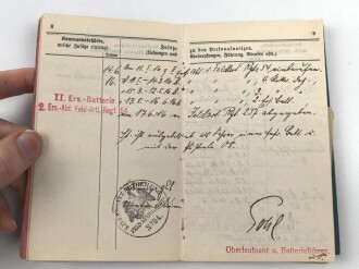 Preußen, Militärpaß und Soldbuch eines Angehörigen im Infanterie Regiment 64. Während des Krieges Feld Artillerie Regiment 54