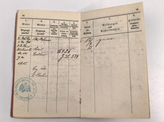 Preußen, Militärpaß und Soldbuch eines Angehörigen im Infanterie Regiment 64. Während des Krieges Feld Artillerie Regiment 54