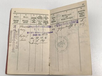 Preußen, Militärpaß und Soldbuch eines Angehörigen im Infanterie Regiment 64. Während des Krieges Feld Artillerie Regiment 54