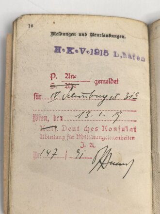 Baden, Militärpaß eines Angehörigen im Grenadier Regiment 110. UK Stellung für BASF Ludwigshafen,