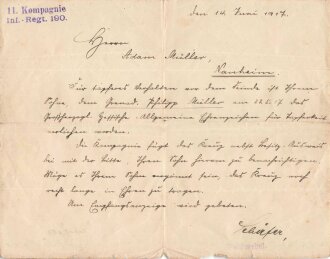 1.Weltkrieg , zwei Verleihungsurkunden eines Angehörigen im Infanterie Regiment 190. Eisernes Kreuz 2. Klasse und Hessisches Ehrenzeichen für Tapferkeit. Dazu sein Quittungsbuch