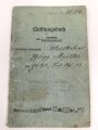 1.Weltkrieg , zwei Verleihungsurkunden eines Angehörigen im Infanterie Regiment 190. Eisernes Kreuz 2. Klasse und Hessisches Ehrenzeichen für Tapferkeit. Dazu sein Quittungsbuch