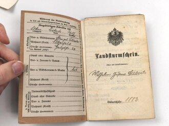 Preussen, Militärpaß , Zweitschrift, Landsturmschein und Fühungszeugnis eines Angehörigen im Pionier Btl. Nr. 7. Im 1. Weltkrieg Einsatz in Dünaburg