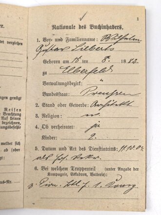 Preussen, Militärpaß , Zweitschrift, Landsturmschein und Fühungszeugnis eines Angehörigen im Pionier Btl. Nr. 7. Im 1. Weltkrieg Einsatz in Dünaburg