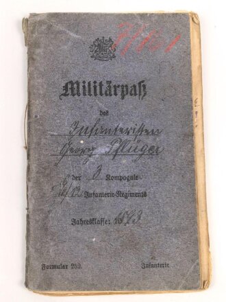 1. Weltkrieg, Militärpaß eines...
