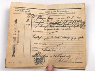 1. Weltkrieg, Militärpaß eines Angehörigen im Infanterie Regiment 12, Frankreichfeldzug