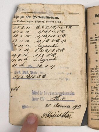 1. Weltkrieg, Militärpaß eines Angehörigen im Infanterie Regiment 12, Frankreichfeldzug