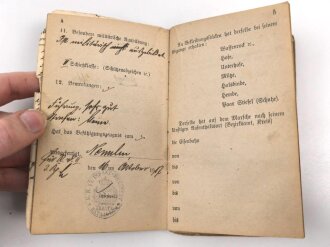 1. Weltkrieg, Militärpaß eines Angehörigen im Infanterie Regiment 12, Frankreichfeldzug