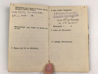 Baden, Militärpaß eines Angehörigen im Landwehr Infanterie Regiment 109, Diensteintritt am 1.7.1918