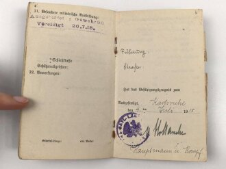 Baden, Militärpaß eines Angehörigen im Landwehr Infanterie Regiment 109, Diensteintritt am 1.7.1918