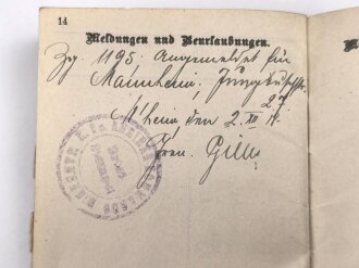 Baden, Militärpaß eines Angehörigen im Landwehr Infanterie Regiment 109, Diensteintritt am 1.7.1918