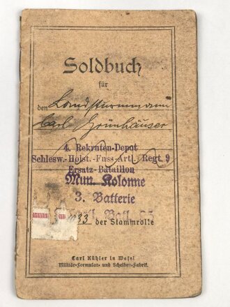 Preussen, Soldbuch eines Angehörigen des Fuss...