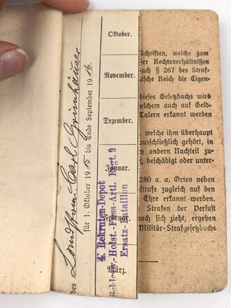 Preussen, Soldbuch eines Angehörigen des Fuss Artillerie Regiment 9