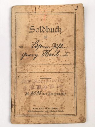 Hessen, Soldbuch eines Angehörigen im Res. Inf. Rgt. 116