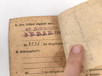 Hessen, Soldbuch eines Angehörigen im Res. Inf. Rgt....