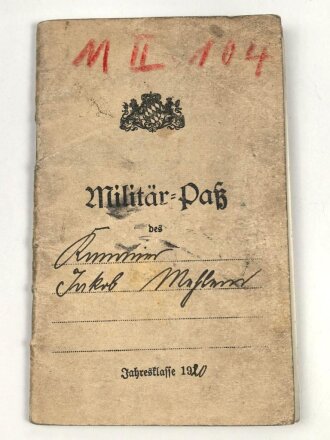 Bayern, Militärpaß eines Angehörigen im 2. bayr. Fußartillerie Regiment.