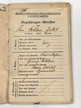 Bayern, Militärpaß eines Angehörigen im 2. bayr. Fußartillerie Regiment.