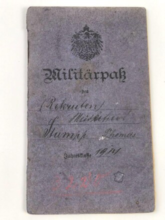 Württemberg, Militärpaß eines Angehörigen im Grenadier Regiment König Karl No. 123. UK Stellung von 1916 bis 1917. Silberne Minitär Verdienst Medaille