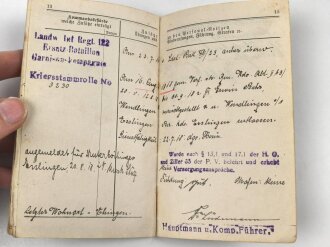 Württemberg, Militärpaß eines Angehörigen im Grenadier Regiment König Karl No. 123. UK Stellung von 1916 bis 1917. Silberne Minitär Verdienst Medaille