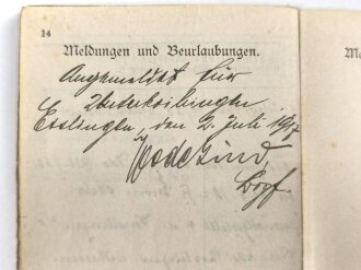 Württemberg, Militärpaß eines Angehörigen im Grenadier Regiment König Karl No. 123. UK Stellung von 1916 bis 1917. Silberne Minitär Verdienst Medaille