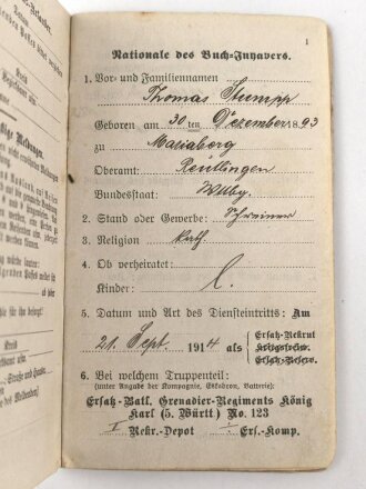 Württemberg, Militärpaß eines...