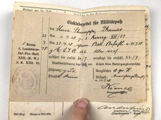 Württemberg, Militärpaß eines Angehörigen im Grenadier Regiment König Karl No. 123. UK Stellung von 1916 bis 1917. Silberne Minitär Verdienst Medaille