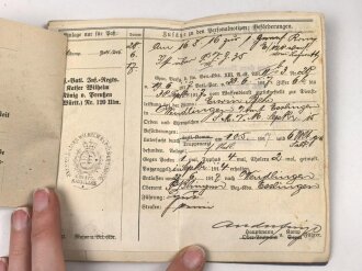 Württemberg, Militärpaß eines Angehörigen im Grenadier Regiment König Karl No. 123. UK Stellung von 1916 bis 1917. Silberne Minitär Verdienst Medaille