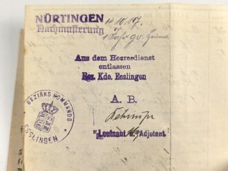 Württemberg, Militärpaß eines Angehörigen im Grenadier Regiment König Karl No. 123. UK Stellung von 1916 bis 1917. Silberne Minitär Verdienst Medaille