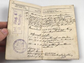 Preussen, Militärpaß eines Angehörigen im Infanterie Regiment 15, Frankreichfeldzug, Eisernes Kreuz 2. Klasse , Schaumburg Lippe Kriegs Verdienstkreuz.