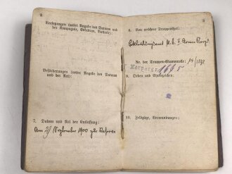 Preussen, Militärpaß . Viele Einträge, 1914 Mobilmachung beim Bekleidungsamt Altona Bahrenfeld