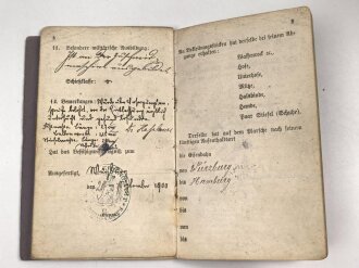 Preussen, Militärpaß . Viele Einträge, 1914 Mobilmachung beim Bekleidungsamt Altona Bahrenfeld