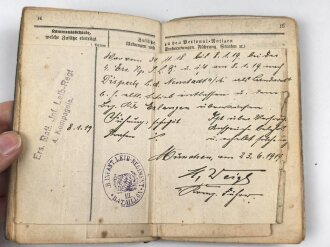 Bayern, Militärpaß eines Angehörigen im 19. Infanterie Regiment. Frankreichfeldzug, Eisernes Kreuz 2. Klasse