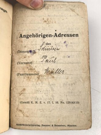 Bayern, Militärpaß eines Angehörigen im 19. Infanterie Regiment. Frankreichfeldzug, Eisernes Kreuz 2. Klasse