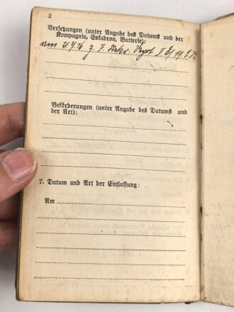 Bayern, Militärpaß eines Angehörigen im 19. Infanterie Regiment. Frankreichfeldzug, Eisernes Kreuz 2. Klasse