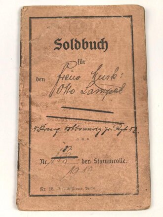 Preußen, Soldbuch eines Angehörigen der 5. Infanterie Division.