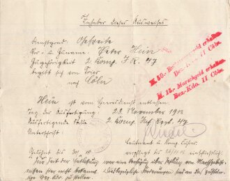 Preußen,  Soldbuch eines Infanteristen. Stark getragen mit Gasschutz Merkblatt. Dazu das Besitzzeugnis für das Eiserne Kreuz 2. Klasse für Tapferkeit vor dem Feinde,